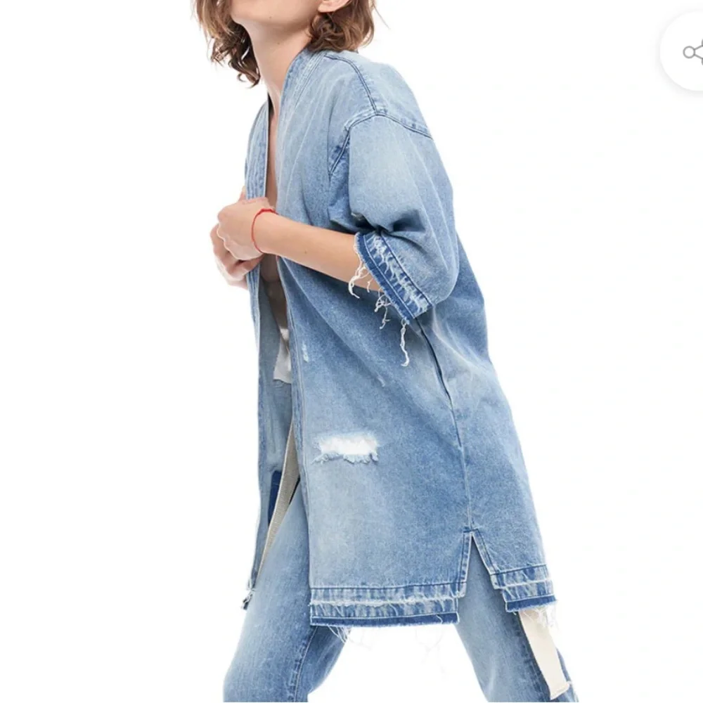 Sandrine Rose Open Denim Jacket Kimono New With Tags Size M Raw Hem Inside Ties_5